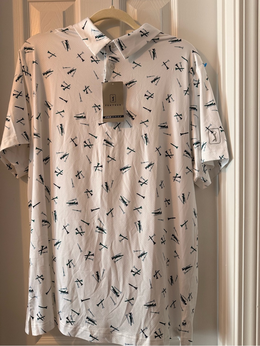 PGA Tour White Polo with Navy Abstract Print